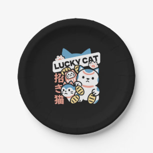 Lucky Cat Kunst – Maneki Neko met Gouden Munt Papieren Bordje