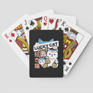 Lucky Cat Kunst – Maneki Neko met Gouden Munt Pokerkaarten