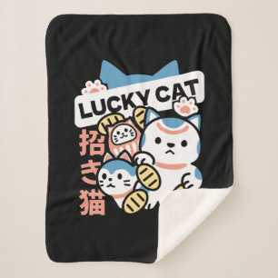 Lucky Cat Kunst – Maneki Neko met Gouden Munt Sherpa Deken