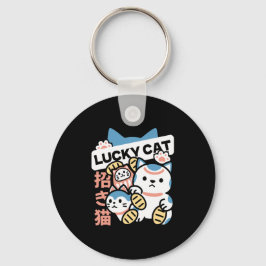 Lucky Cat Kunst – Maneki Neko met gouden munt Sleutelhanger