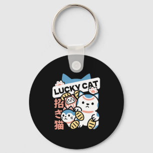 Lucky Cat Kunst – Maneki Neko met gouden munt Sleutelhanger