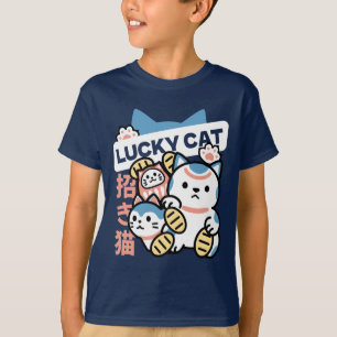 Lucky Cat Kunst – Maneki Neko met gouden munt T-shirt