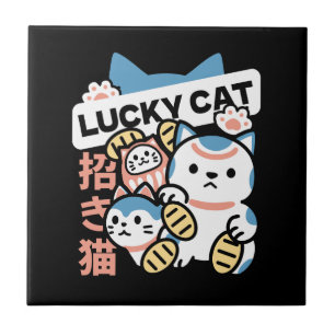 Lucky Cat Kunst – Maneki Neko met Gouden Munt Tegeltje