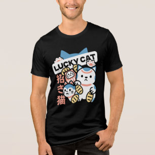 Lucky Cat Kunst – Maneki Neko met Gouden Munt Tri-Blend Shirt