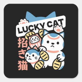 Lucky Cat Kunst – Maneki Neko met gouden munt Vierkante Sticker