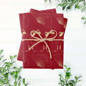 Lucky Cat Maneki Neko Asian Good Fortune Red Gold Inpakpapier Vel