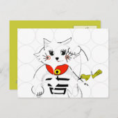 Lucky Cat-Maneki Neko - Becelling Briefkaart (Voorkant / Achterkant)
