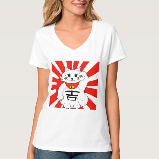 Lucky Cat-Maneki Neko - Becelling T-shirt (Voorkant)
