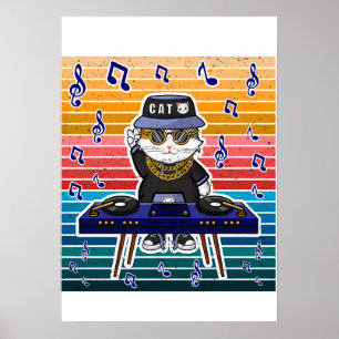 Lucky Cat Maneki Neko DJ Retro Muziekgrafiek Poster