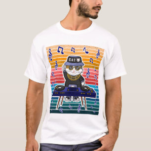 Lucky Cat Maneki Neko DJ Retro Muziekgrafiek T-shirt