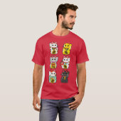 Lucky Cat Maneki Neko family retro T-shirt (Voorkant volledig)