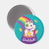 Lucky Cat Maneki Neko Good Luck Pot of Gold Magneet (Voorkant / Achterkant)