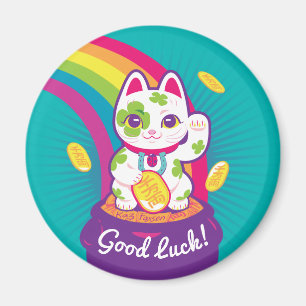 Lucky Cat Maneki Neko Good Luck Pot of Gold Magneet