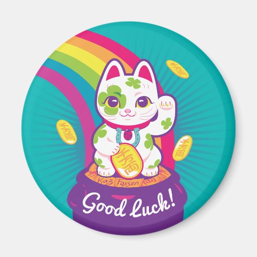 Lucky Cat Maneki Neko Good Luck Pot of Gold Magneet (Voorkant)