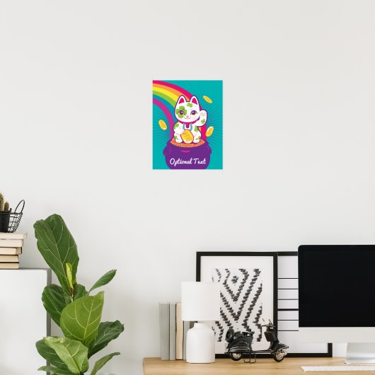 Lucky Cat Maneki Neko Good Luck Pot of Gold Poster (Thuiskantoor)