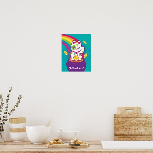 Lucky Cat Maneki Neko Good Luck Pot of Gold Poster (Keuken)