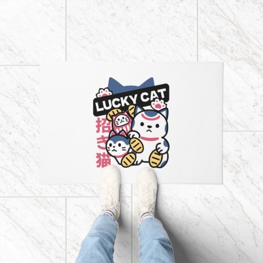 Lucky Cat Maneki Neko – Japanese Fortune Cat  Deurmat (Binnen)