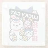 Lucky Cat Maneki Neko – Japanese Fortune Cat  Glazen Onderzetter (Achterkant)