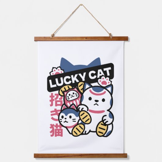 Lucky Cat Maneki Neko – Japanese Fortune Cat  Hangend Wandkleed (Voorkant)