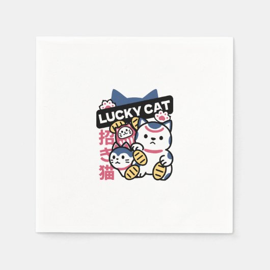Lucky Cat Maneki Neko – Japanese Fortune Cat  Servet (Voorkant)