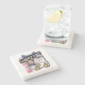 Lucky Cat Maneki Neko – Japanese Fortune Cat  Stenen Onderzetter (Zijkant)