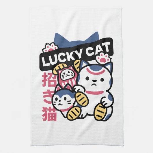 Lucky Cat Maneki Neko – Japanese Fortune Cat Theedoek (Verticaal)