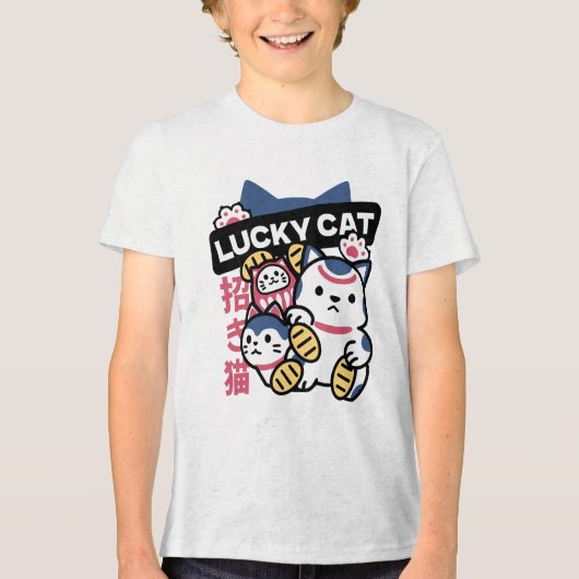 Lucky Cat Maneki Neko – Japanese Fortune Cat Tri-Blend Shirt (Voorkant)