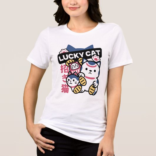 Lucky Cat Maneki Neko – Japanese Fortune Cat  Tri-Blend Shirt (Voorkant)