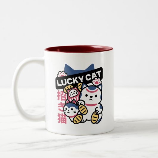 Lucky Cat Maneki Neko – Japanese Fortune Cat  Tweekleurige Koffiemok (Links)