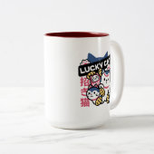 Lucky Cat Maneki Neko – Japanese Fortune Cat  Tweekleurige Koffiemok (Voorkant rechts)