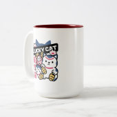 Lucky Cat Maneki Neko – Japanese Fortune Cat  Tweekleurige Koffiemok (Voorkant links)