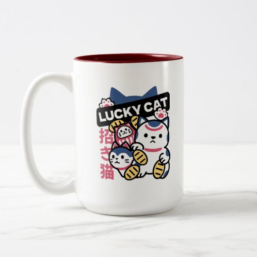 Lucky Cat Maneki Neko – Japanese Fortune Cat  Tweekleurige Koffiemok (Links)