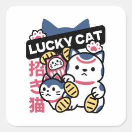 Lucky Cat Maneki Neko – Japanese Fortune Cat  Vierkante Sticker