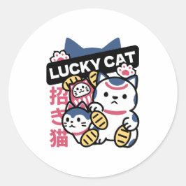 Lucky Cat Maneki Neko – Japanse Gelukskat  Ronde Sticker