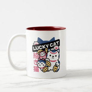 Lucky Cat Maneki Neko – Japanse Gelukskat Tweekleurige Koffiemok
