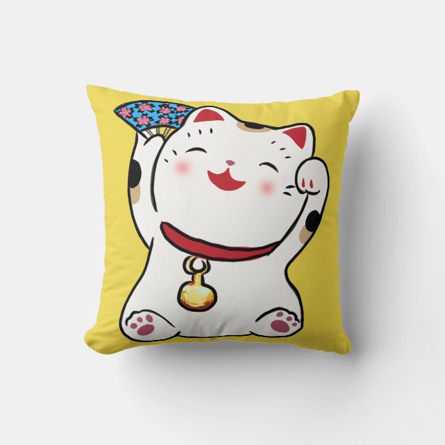 Lucky Cat Maneki Neko Pillow Kussen (Voorkant)