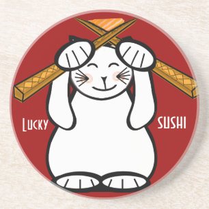 Lucky Cat-Maneki Neko - sushi. Onderzetters