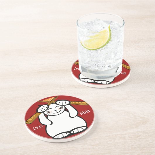 Lucky Cat-Maneki Neko - sushi. Onderzetters (Zijkant)