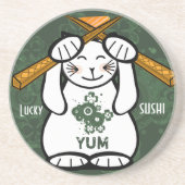 Lucky Cat Maneki Neko Sushi Zandsteen Onderzetter (Voorkant)