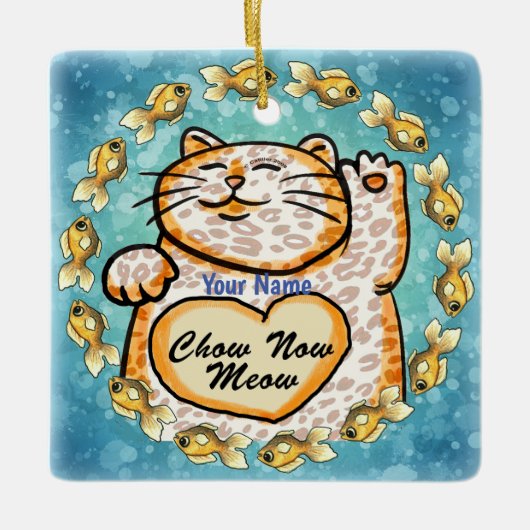 Lucky Cat Meow Keramisch Ornament (Voorkant)