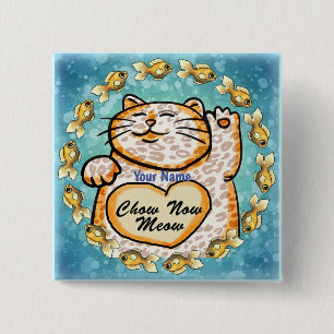 Lucky Cat Meow Vierkante Button 5,1 Cm