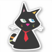 Lucky Cat met stropdas Doodle Sticker (Voorkant)