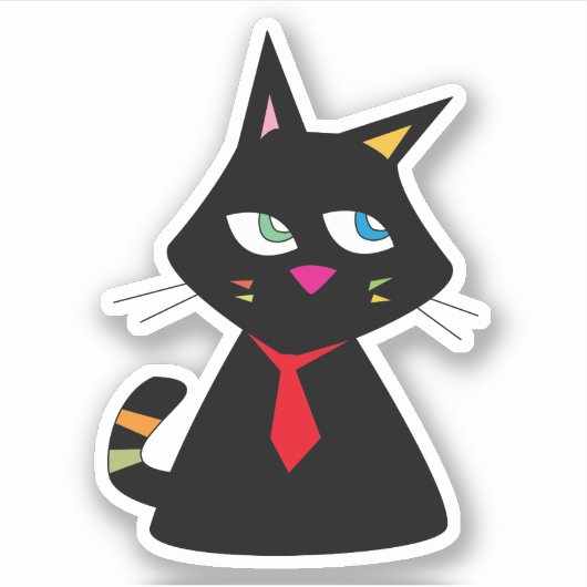 Lucky Cat met stropdas Doodle Sticker (Voorkant)