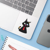 Lucky Cat met stropdas Doodle Sticker (Laptop met iPhone)