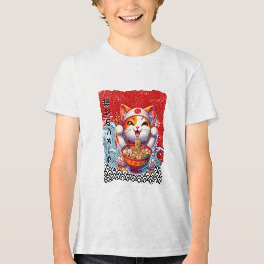 Lucky Cat Noodle Love Tri-Blend Shirt (Voorkant)