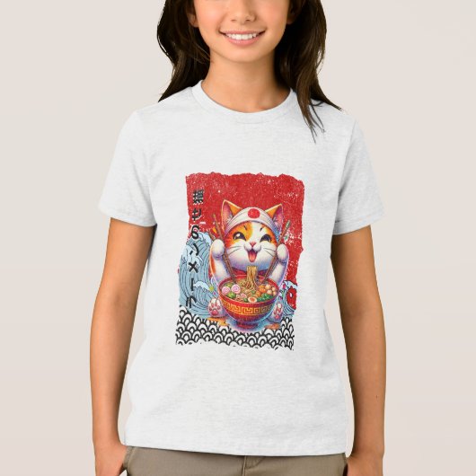Lucky Cat Noodle Love Tri-Blend Shirt (Voorkant)
