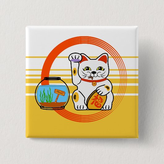 Lucky Cat. Ongelukkige vis Vierkante Button 5,1 Cm (Voorkant)