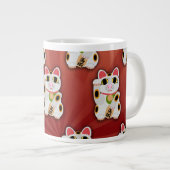 Lucky Cat Pattern Fortune Pet White Kat Art Grote Koffiekop (Voorkant rechts)