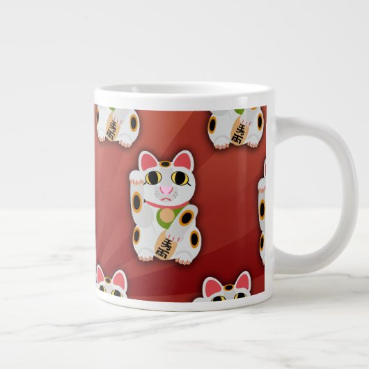 Lucky Cat Pattern Fortune Pet White Kat Art Grote Koffiekop (Rechts)