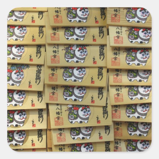 Lucky Cat Prayer Plaques: Tokyo, Japan Postcard Vierkante Sticker (Voorkant)